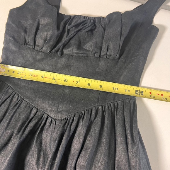 Reformation Balia Black Linen Midi Dress Sweetheart Neck Smocked Cottage Size 0 - Picture 5 of 7